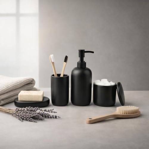 Ava Nord Modern Minimalist Ceramic Bathroom Accessories | Set of 4 | Black - Image 7
