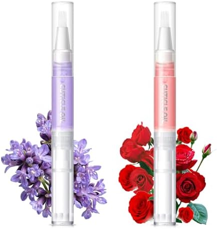 PEACECOLOR 2Pcs Cuticle Oil Pen Lavender & Rose Scent Portable Nail Cuticle Oil Moisturizing Nail Strengthener Professional Nail Care Softener Treatment Kit by PEACECOLOR