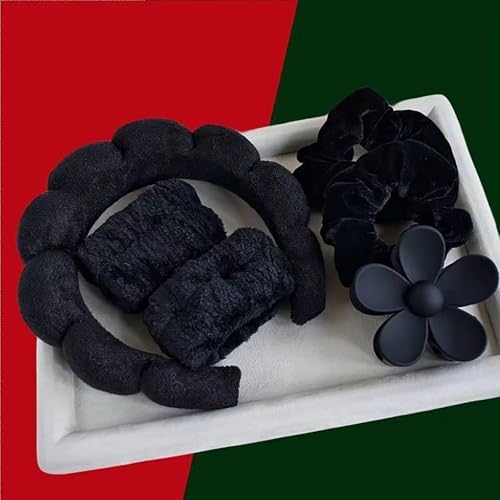 Spa Headband Set Washing and makeup sponge hair hoop suit bath towel cloth for cleaning the face or bath beam. (Black, Average code) - Image 5