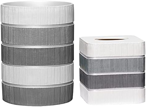 Zahari Home 2pc Modern Line Stylish Bath Accessories Set Waste Basket & Square Tissue Box Cover Classic Contemporary Decorative Beautiful Designs Gray Bathroom Decor Set for Home Modern Bath Set by ZahariHome