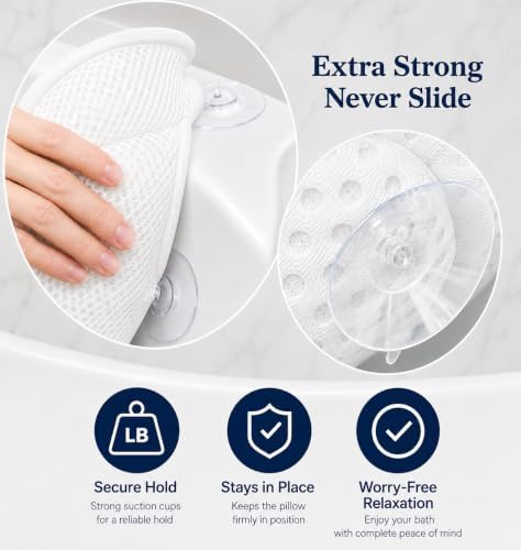 Luxe Bath Pillow for Tub Quick-Dry 4D Mesh,Head, Neck & Back Support(White) - Image 6