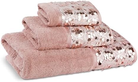 Zahari Home Sinatra Modern Bathroom Towel Set 3 Piece Towel Blush Bath Towel, Hand Towel and Wash Towel Luxury Contemporary Bling Blush Bath Towel Sets Soft Plush and Highly Absorbent - Image 2