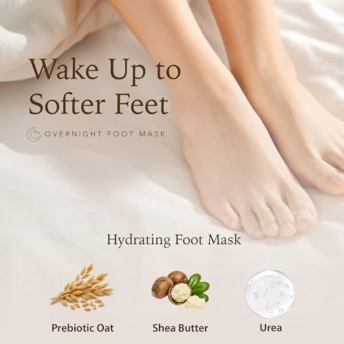Epielle TruWrap Fit Overnight Advanced Hydrating Foot Mask 3-Pack, Prebiotic Oat, Shea Butter, Urea for Dry Cracked Feet - Image 3