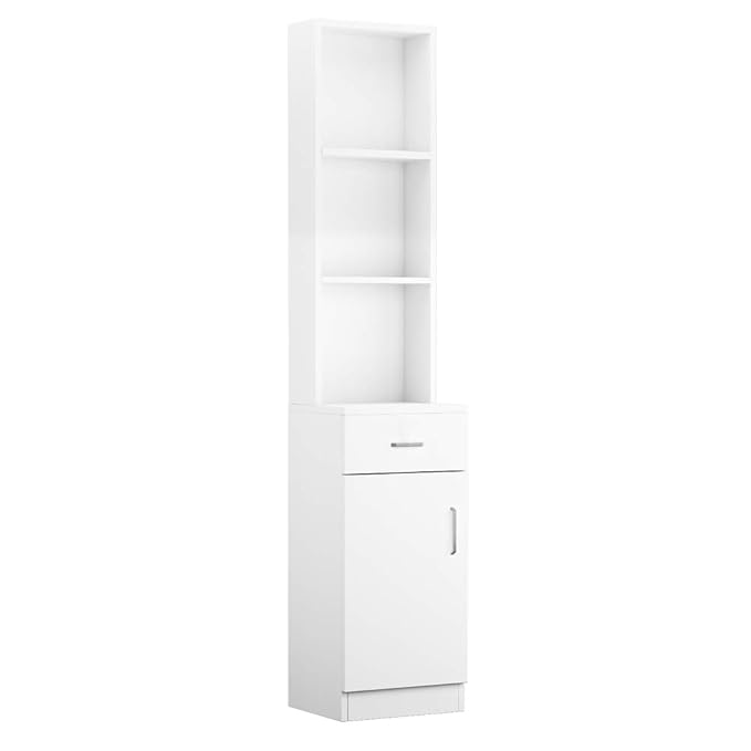 mefeir Salon Station, Barber Hair Stylist Storage Cabinet with Drawer, 5 Compartments & Shelf, Durable MDF, Organizer Equipment for Beauty Salon, Barbershop, White