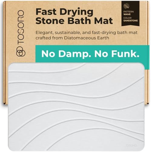 TOSORO - Stone Bath Mat Diatomaceous Earth Shower Mat Non-Slip Super Absorbent Diatomite Stone Bath Mats for Bathroom Floor Quick Drying Natural Easy to Clean (23.5 x 15) - Sandstone by Tosoro