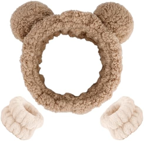 AHONEY Spa Bear Ears Headband Face Wash Headband and Wristband Set Skincare by Ahoney