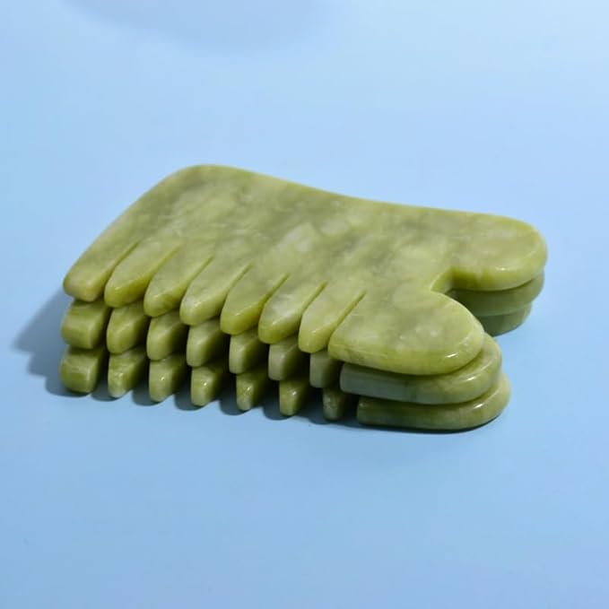 Gua Sha Comb Tool, Natural Green Jade Stone Scalp Massage Comb, Facial GuaSha Tool for Lift and Puffiness, Jade Gua Sha Scraping Therapy Massager for Full Body Relax