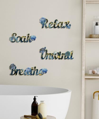 Putuo Decor Blue Bathroom Decor, Relax Soak Unwind Breathe Wall Art, Modern Blue Style Bathroom Accessories athroom, Laundry Room, Guest Bath - Image 6