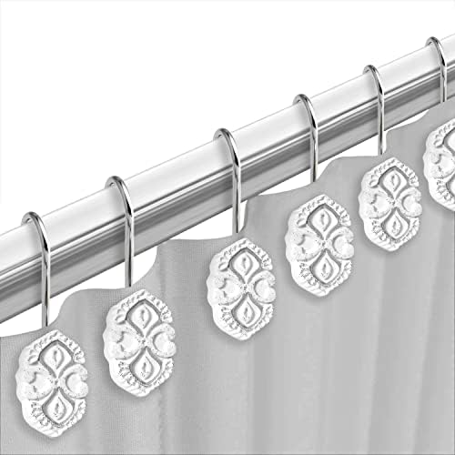 Zahari Home Monaco Bathroom Shower Curtain Set - 13pc Classic Luxury Contemporary Design with 12 Hooks - Image 5