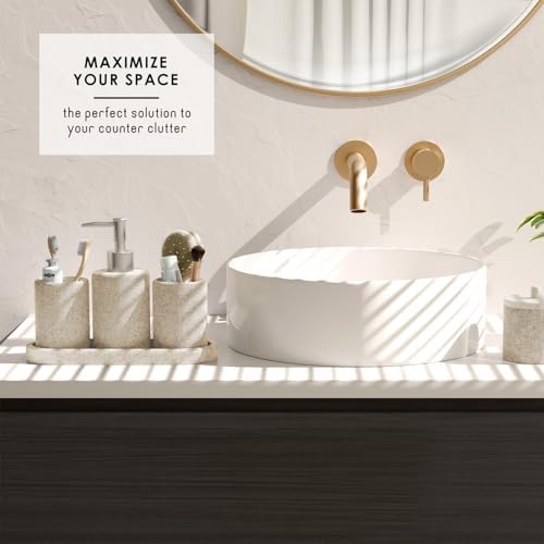 Clara Clark Bathroom Set - Beige Bathroom Accessories Set, 19PC Bathroom Accessory Set, Bathroom Sets with Shower Curtain Set, Soap Dispenser & Toothbrush Holder - Image 6