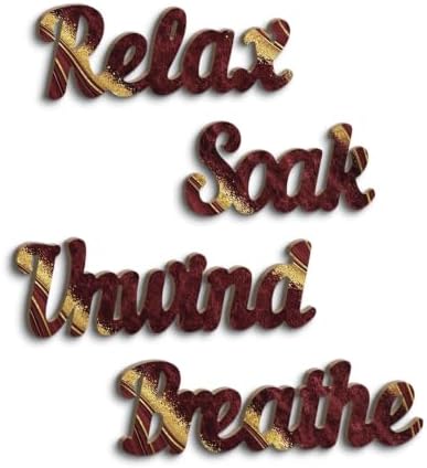 Putuo Decor 4PCS MDF Bathroom Wall Decor Relax Soak Unwind Breathe Signs, Red Gold Spa Wall Art Set for Bathroom Bedroom Laundry Room Yoga Room Home Gift by PUTUODECOR