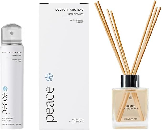 Doctor Aromas Aroma Set Essential Oil Natural Reed Aroma Wood Sticks Diffuser Glass Set – Elegant Scent for Home, Room or Bathroom, Décor, and Fresh Air Fragrance Aromatherapy Gift (Peace)