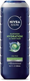 NIVEA MEN Maximum Hydration Body Wash for Dry Skin, Aloe Vera Enriched, 3-in-1 Moisturizing Body Wash, Face and Hair, Paraben Free, Vegan Formula, 16.9 Fl Oz Bottle by NIVEAMen