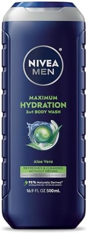 NIVEA MEN Maximum Hydration Body Wash for Dry Skin, Aloe Vera Enriched, 3-in-1 Moisturizing Body Wash, Face and Hair, Paraben Free, Vegan Formula, 16.9 Fl Oz Bottle by NIVEAMen