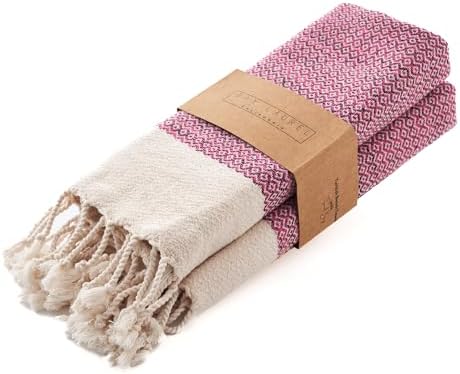 BAY LAUREL Turkish Hand Towel – Pack of 2 | Soft & Absorbent Decorative Towels for Bathroom, Hand, Face, Hair, Gym, Yoga, SPA, Kitchen & Tea | Boho Decor (Fuchsia, Diamond 16x40 Inches (Set of 2) by BayLaurel