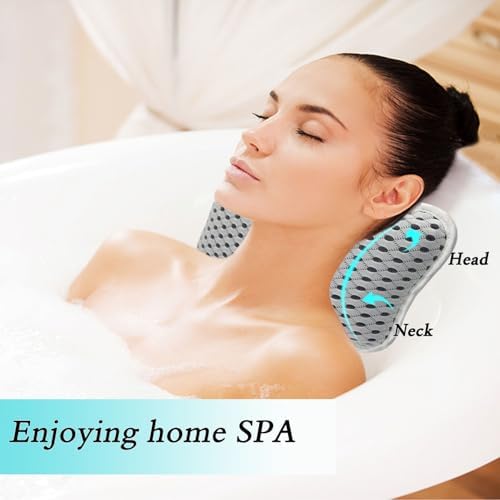 Bath Pillows for tub,Home Spa Pillows for Bathtub, Hot Tub,Head and Neck Support with 2 Strong Suction Cups,Grey - Image 2