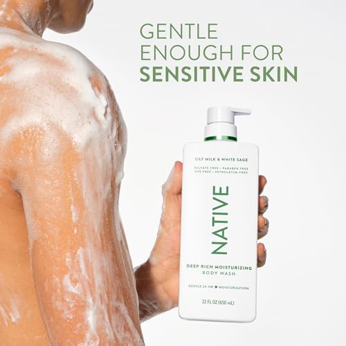 Native Moisturizing Body Wash, Clean & Gentle 24-Hour Hydration with Shea Butter, for Sensitive and Dry Skin, for Women & Men, Sulfate-free, Paraben-free, Lily Milk & White Sage, 22 fl oz - Image 5