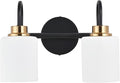 Modern Matte Black and Gold Bathroom Vanity Light Fixtures 2 Lights Milky Glass Wall Sconce Light Modern Vanity Lights Over Mirror(Exclude E26 Bulb)
