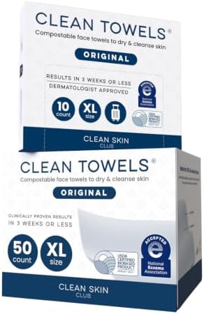 Clean Skin Club Clean Towels XL® Original 50 Ct + 10ct Travel Pack Duo, 100% USDA Biobased Disposable Face Towels, Eczema Association Accepted, Makeup Remover Dry Wipes, Ultra Soft by CLEANSKINCLUB