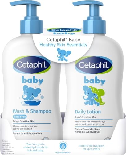 Cetaphil Baby Wash & Shampoo Plus Body Lotion, Healthy Skin Essentials, Head to Toe Hydration for up to 24 Hours, for Delicate, Sensitive Skin, White (Pack of 12) by Cetaphil