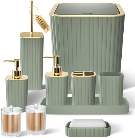 XLHOMO Bathroom Accessories Set - Gorgeous Sage Green Bathroom Set by BetterbathroomwithXLHOME