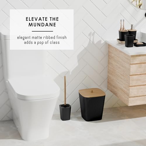 Clara Clark Bathroom Set - Black Bathroom Accessories Set, 6PC Bathroom Accessory Set, Bathroom Sets with Toilet Brush, Trash Can & Soap Dispenser - Image 6