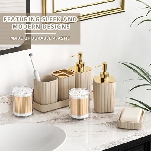 XLHOMO Bathroom Set - Bathroom Sets with Shower Curtain and Rugs, Beige - Image 4