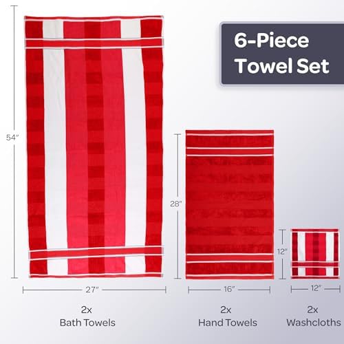 Lavish Home Bathroom Towels Set, Bathroom Accessories, Red, Set of 6 - Image 6
