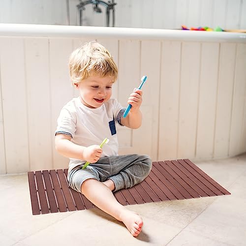 Bamboo Bath Mat Bathroom Rugs Floor Wood Shower Bathtub Waterproof Non Slip Accessories 16x24 Inch Easy to Clean, Walnut Bamboo, 1 pc - Image 5