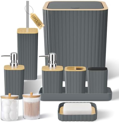 XLHOMO Bathroom Accessories Set - 10PC Elegant Grey Bathroom Set by BetterbathroomwithXLHOME