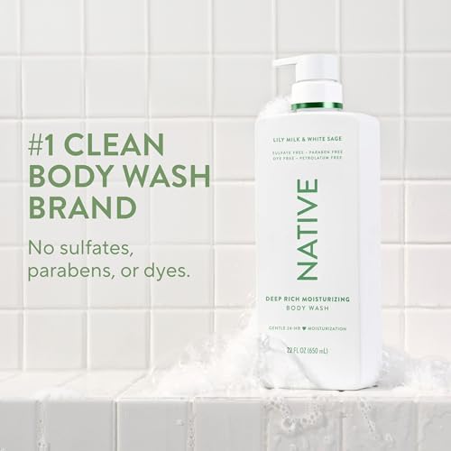 Native Moisturizing Body Wash, Clean & Gentle 24-Hour Hydration with Shea Butter, for Sensitive and Dry Skin, for Women & Men, Sulfate-free, Paraben-free, Lily Milk & White Sage, 22 Fl Oz (Pack of 6) - Image 2