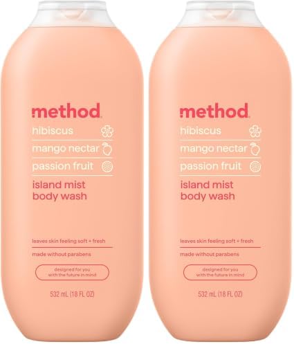 Method Body Wash, Island Mist, Hibiscus + Mango Nectar + Passion Fruit notes, 18oz, (Pack of 2) by method