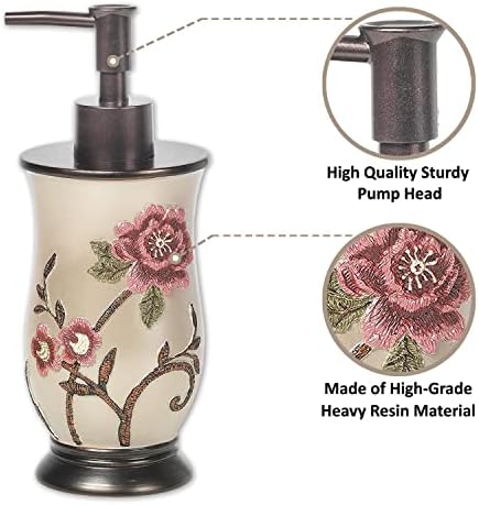 Zahari Home 4pc Larrisa Floral Bathroom Accessories Sets Modern Classic Flower Soap Dispenser, Tumbler, Tooth Brush Holder and Soap Dish Holder Luxury Decor Unique Design Stylish Bathroom Sets - Image 2