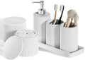 6-Piece White Bathroom Set - Mesh Textured Resin Bathroom Accessories Set with Soap Dispenser, Toothbrush Holder, Cup, Vanity Tray & Apothecary Jars for Small Spaces by LetUsMakeHomeYourFavoriteDestination