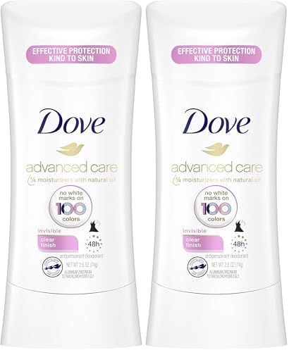Dove Advanced Care Invisible Antiperspirant Deodorant Stick No White Marks on 100 Colors Clear Finish 48-Hour Sweat and Odor Protecting Deodorant for Women 2.6 oz (Pack of 2) by Dove