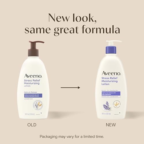 Aveeno Stress Relief Moisturizing Body Lotion, Lavender Scent with Prebiotic Oat for Sensitive Skin, Lightly Scented Lotion with 48-Hour Hydration, Fast Absorbing, Non-Greasy, 18 Fl Oz - Image 2