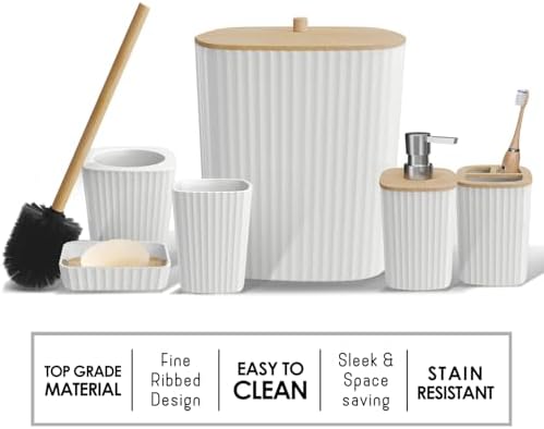 Clara Clark Bathroom Set - White Bathroom Accessories Set, 6PC Bathroom Accessory Set, Bathroom Sets with Bathroom Rugs, Adhesive Corner Shower Caddy Hanging, Toilet Brush, Trash Can & Soap Dispenser - Image 4