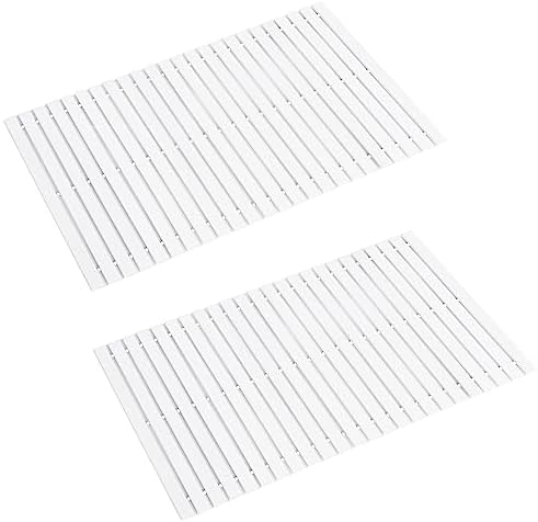 Bath Mat Bathroom Rugs Floor Wood Shower Bathtub Waterproof Non Slip Grey Accessories 16x24 Inch Easy to Clean, 4 pcs by Fovlaurs