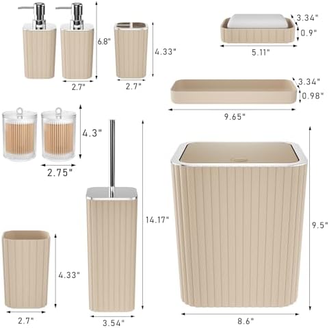 XLHOMO Bathroom Accessories Set - Gorgeous 10PC Beige Bathroom Set - Image 3
