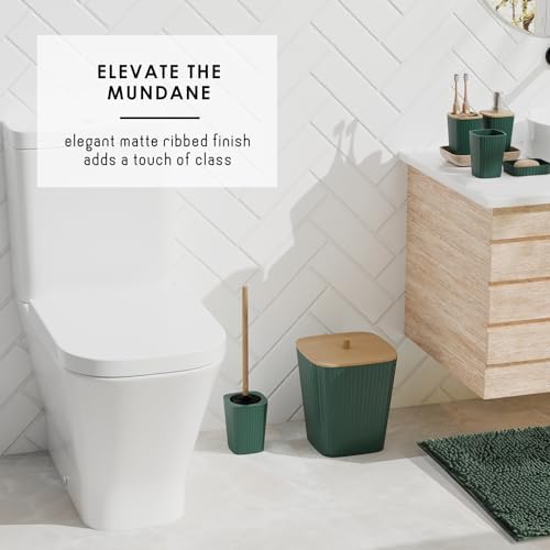 Clara Clark Bathroom Set - Hunter Green Bathroom Accessories Set, 6PC Bathroom Accessory Set, Bathroom Sets with Bathroom Rugs, Toilet Brush, Trash Can & Soap Dispenser - Image 7