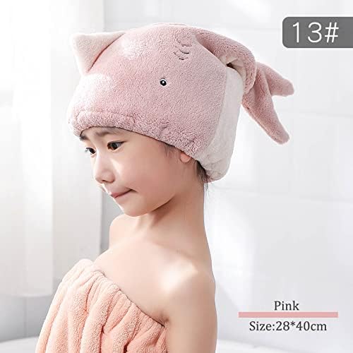 Hair Drying Towel for Kids Girls, Cute Cartoon Absorbent Quick Drying Bath Wrap Set for Bathing, Spa, Swimming Pool, Soft Microfiber Cap for Curly Long & Wet Hair, Pink