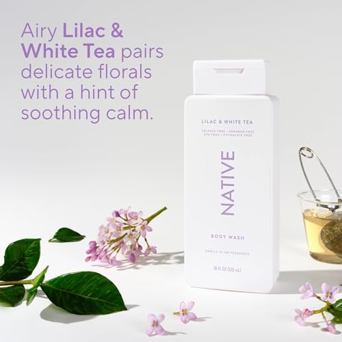 Native Clean Body Wash, Gentle & pH-balanced for Sensitive Skin, 24-Hr Freshness for Women & Men, Vegan & Cruelty-Free, Free of Sulfates, Parabens & Phthalates, Lilac & White Tea, 18fl oz - Image 4