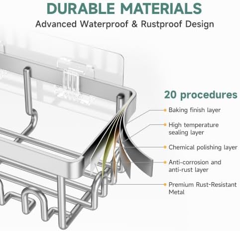 Veken Shower Caddy 6-Pack, Bathroom Organizers and Storage, Matte Silver - Image 4