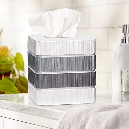 Zahari Home 2pc Modern Line Stylish Bath Accessories Set Waste Basket & Square Tissue Box Cover Classic Contemporary Decorative Beautiful Designs Gray Bathroom Decor Set for Home Modern Bath Set - Image 4