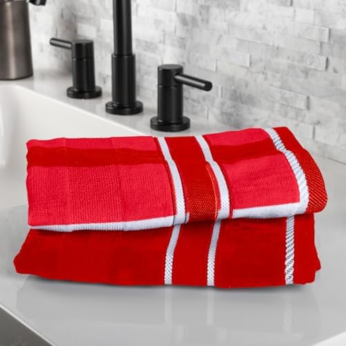 Lavish Home Bathroom Towels Set, Bathroom Accessories, Red, Set of 6 - Image 4