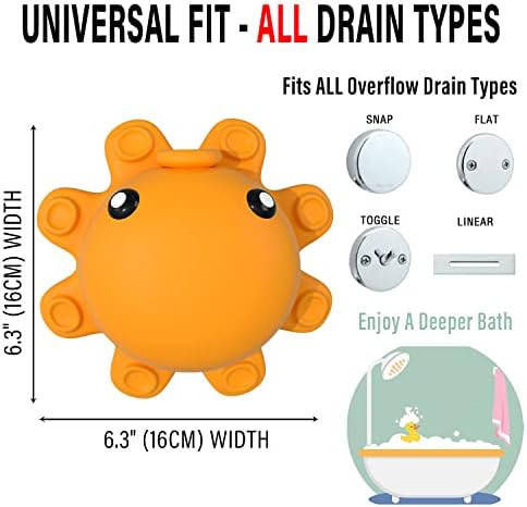 Bathtub Overflow Drain Cover - Tub Soak Bath Cover, Adds Inches of Water for Deeper Bath (Silicone, Yellow) - Image 3