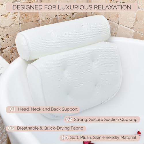 Bathtub Pillow for Neck and Shoulder - Spa Bath Pillows for Tub Neck and Back Support - Perfect Bath Accessories for Women - Relaxing Luxe Bath - Ideal Bath Gift Set for Women - Home Spa Products - Image 4