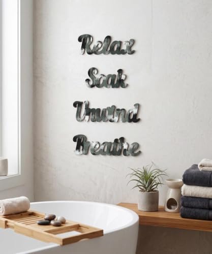 Putuo Decor 4PCS MDF Bathroom Wall Decor Relax Soak Unwind Breathe Signs, Black Gray Spa Wall Art Set for Bathroom Bedroom Laundry Room Yoga Room Home Gift - Image 6