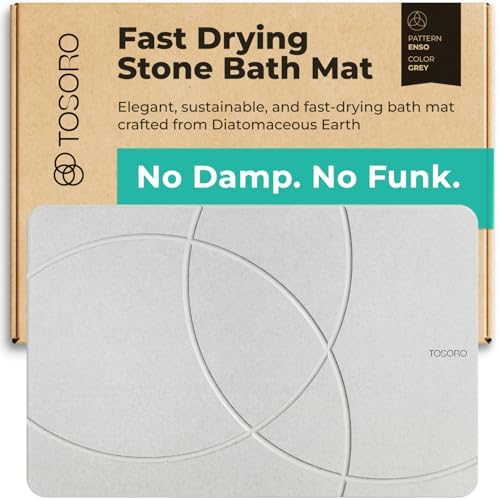 TOSORO - Stone Bath Mat Diatomaceous Earth Shower Mat Non-Slip Super Absorbent Diatomite Stone Bath Mats for Bathroom Floor Quick Drying Natural Easy to Clean (23.5 x 15) - Grey by Tosoro