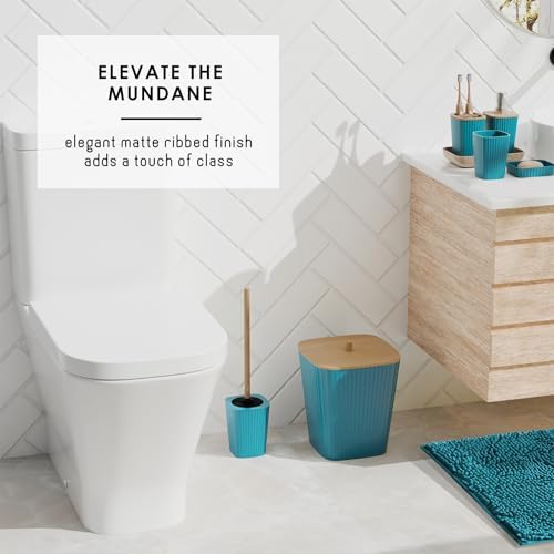 Clara Clark Bathroom Set - Teal Bathroom Accessories Set, 6PC Bathroom Accessory Set, Bathroom Sets with Bathroom Rugs, Toilet Brush, Trash Can & Soap Dispenser - Image 7